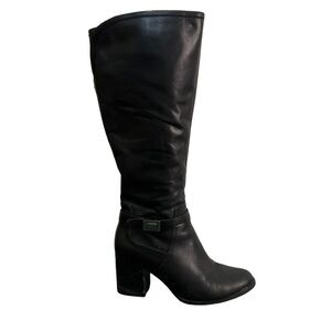 Franco Sarto Black Leather Heeled Knee High Boots Size 9.5M